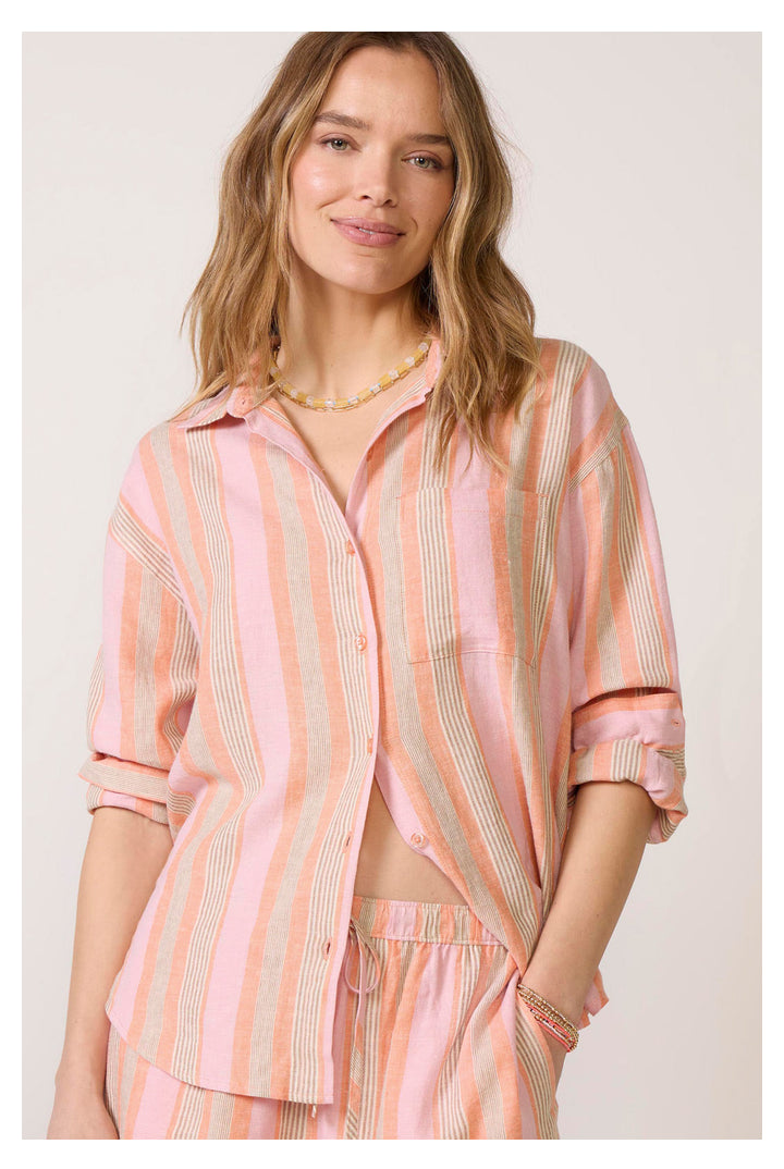 Z Supply: The Perfect Striped Button Up - Tiger Lily-1- Tops-Z Supply-Usher & Co - Women's Boutique Located in Atoka, OK and Durant, OK