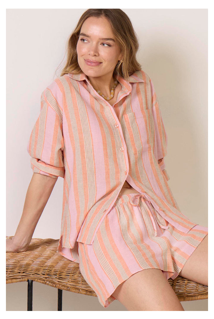 Z Supply: The Perfect Striped Button Up - Tiger Lily-1- Tops-Z Supply-Usher & Co - Women's Boutique Located in Atoka, OK and Durant, OK