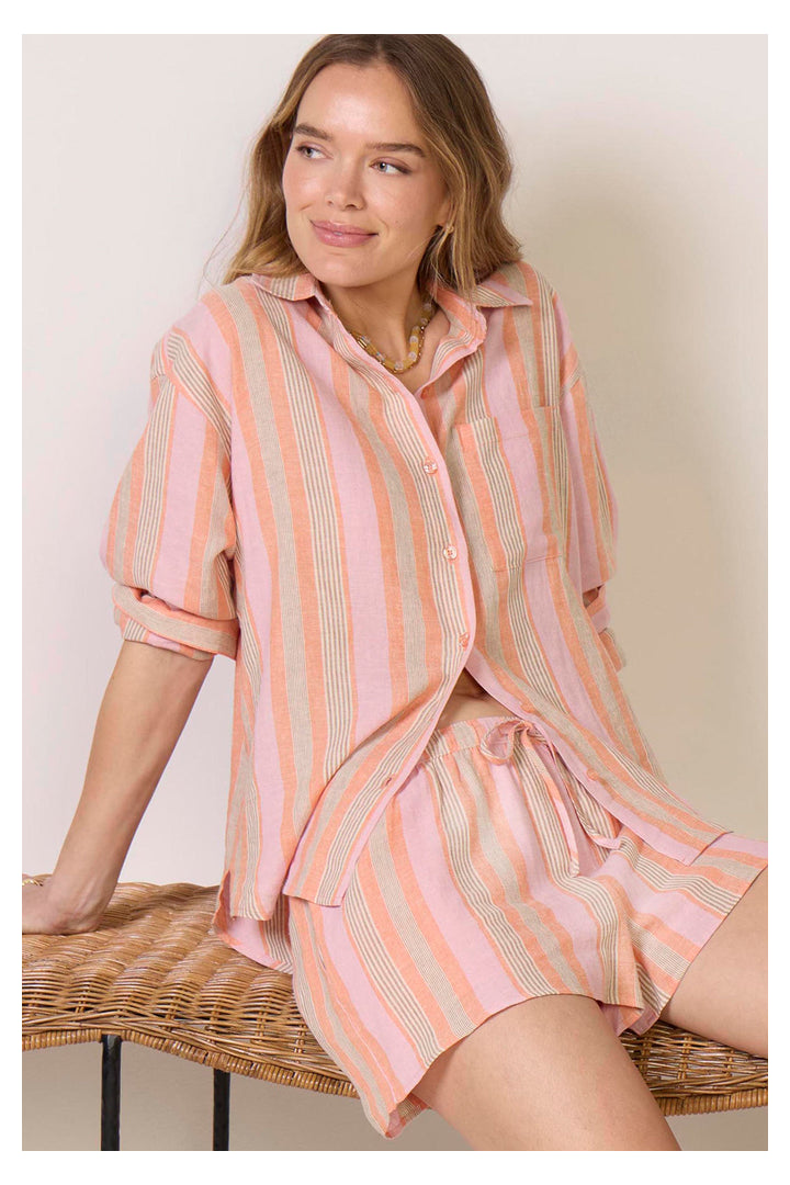 Z Supply: The Perfect Striped Button Up - Tiger Lily-1- Tops-Z Supply-Usher & Co - Women's Boutique Located in Atoka, OK and Durant, OK