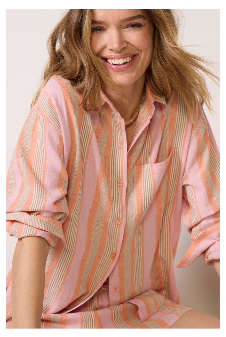Z Supply: The Perfect Striped Button Up - Tiger Lily-1- Tops-Z Supply-Usher & Co - Women's Boutique Located in Atoka, OK and Durant, OK