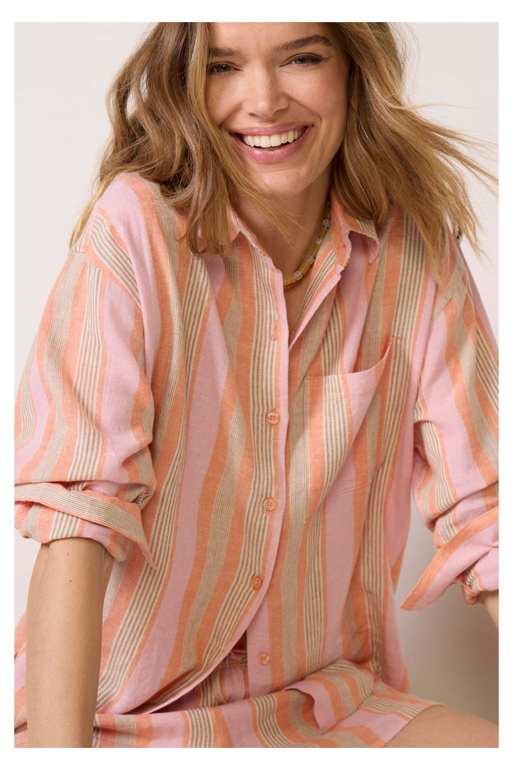 Z Supply: The Perfect Striped Button Up - Tiger Lily-1- Tops-Z Supply-Usher & Co - Women's Boutique Located in Atoka, OK and Durant, OK