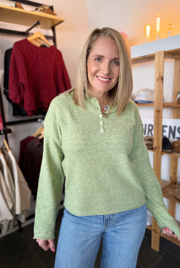 Matcha Henley Sweater-1- Tops-Things Between-Usher & Co - Women's Boutique Located in Atoka, OK and Durant, OK