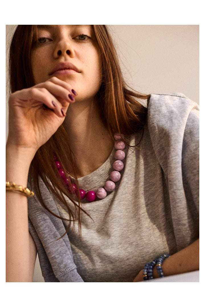 Baublebar: Jane Beaded Necklace - Dark Pink Quartz/Smoky Rose Quartz-7- Jewelry-Baublebar-Usher & Co - Women's Boutique Located in Atoka, OK and Durant, OK