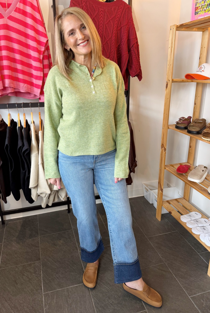 Matcha Henley Sweater-1- Tops-Things Between-Usher & Co - Women's Boutique Located in Atoka, OK and Durant, OK