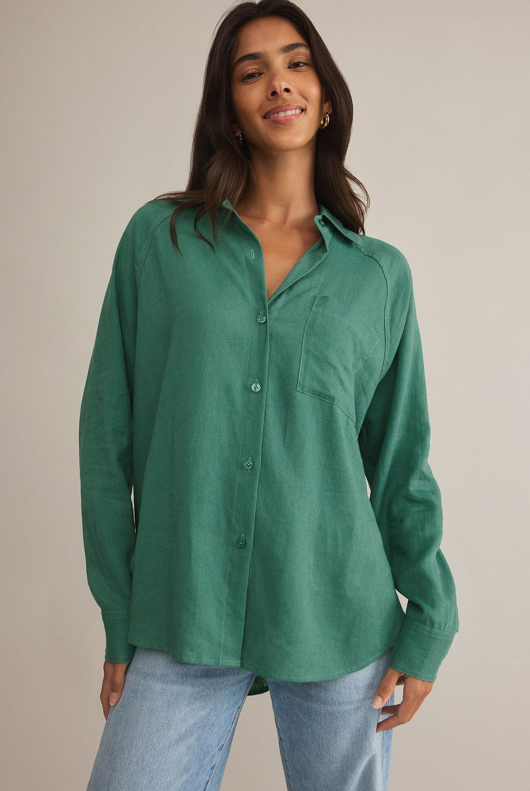 Z SUPPLY: Perfect Linen Top-Botanical Green-1- Tops-Z SUPPLY-Usher & Co - Women's Boutique Located in Atoka, OK and Durant, OK