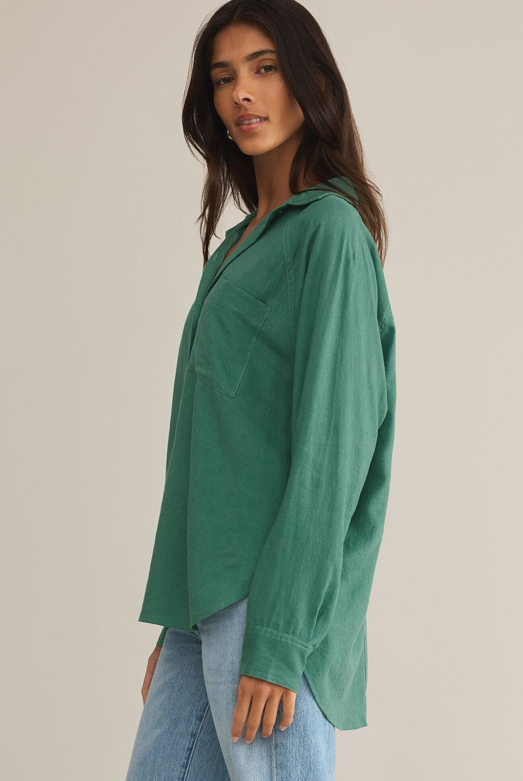 Z SUPPLY: Perfect Linen Top-Botanical Green-1- Tops-Z SUPPLY-Usher & Co - Women's Boutique Located in Atoka, OK and Durant, OK