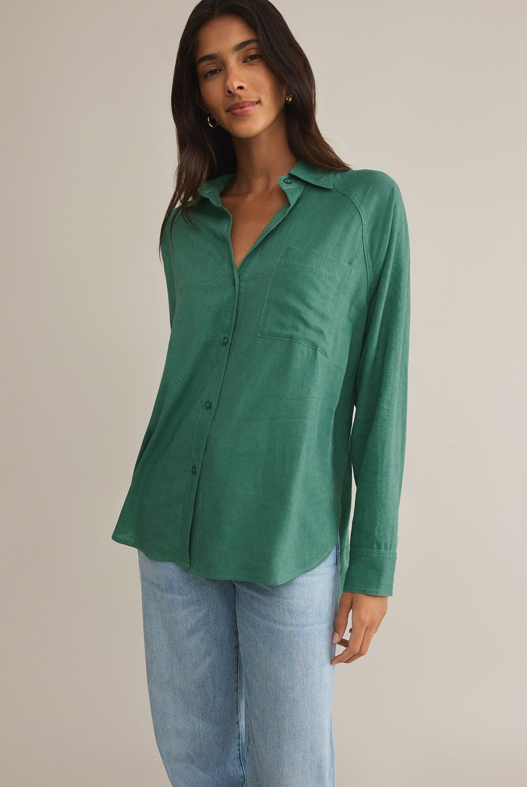 Z SUPPLY: Perfect Linen Top-Botanical Green-1- Tops-Z SUPPLY-Usher & Co - Women's Boutique Located in Atoka, OK and Durant, OK