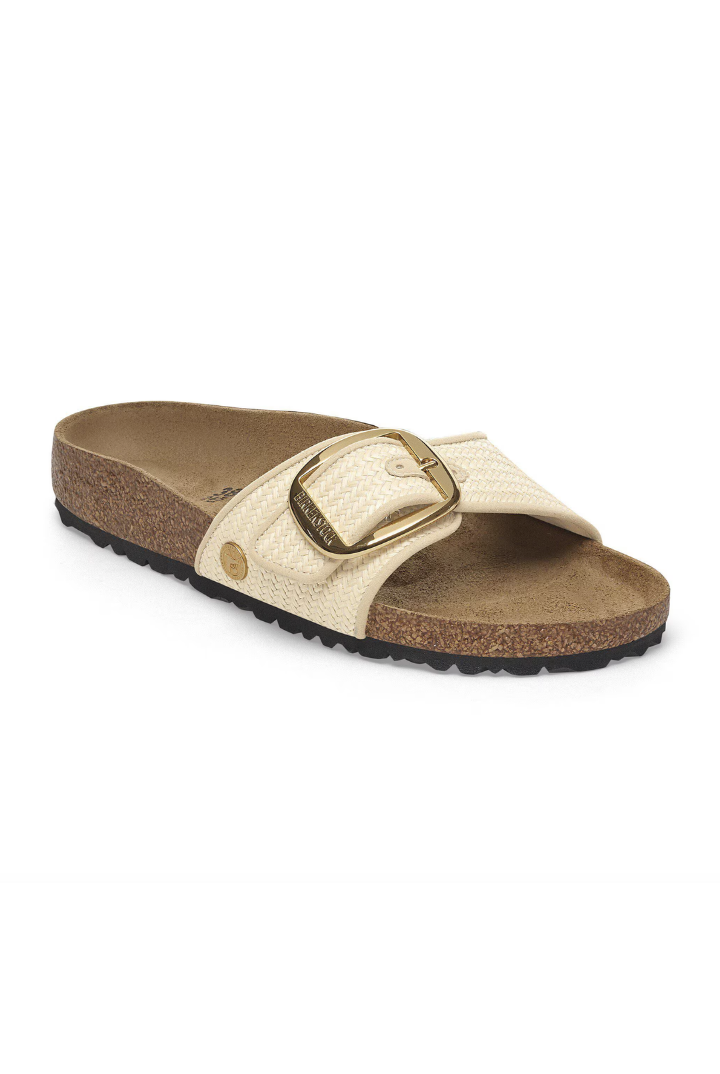 Birkenstock: Madrid Big Buckle-Textile Raffia Natural-9- Shoes-BIRKENSTOCK-Usher & Co - Women's Boutique Located in Atoka, OK and Durant, OK