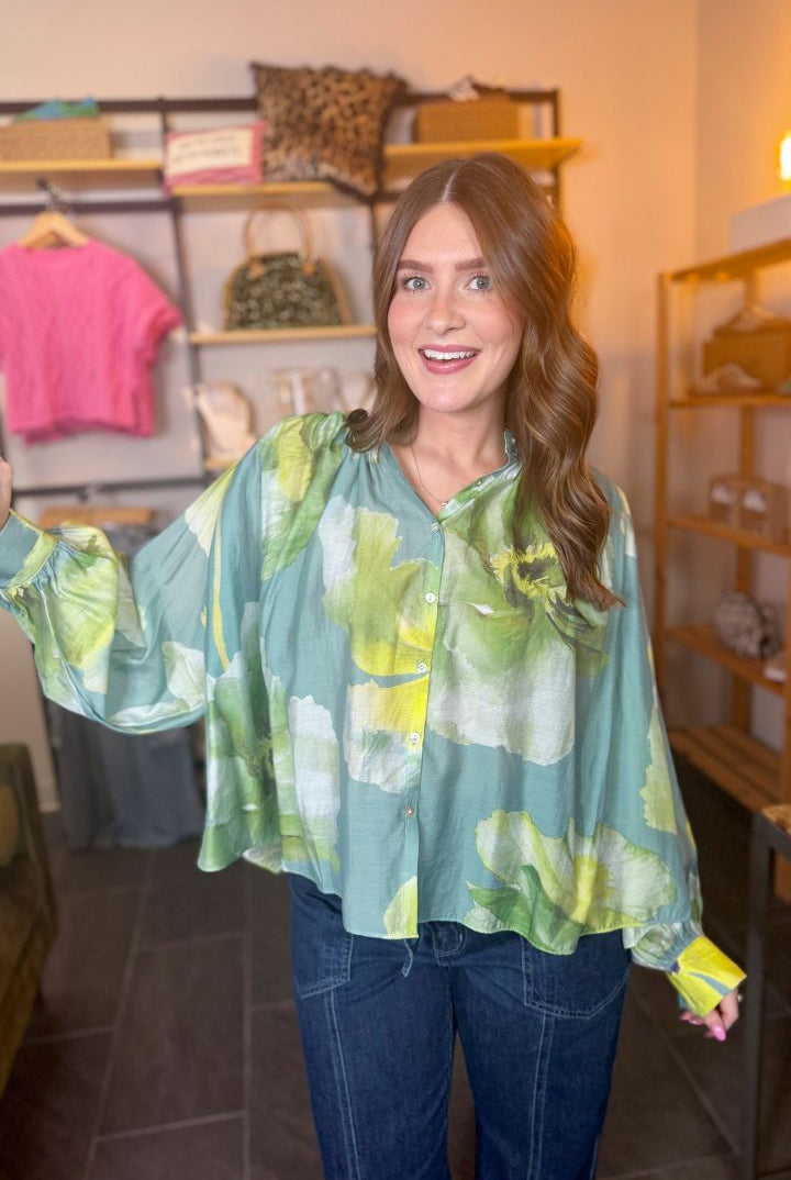 Uptown Blouse-Green-1- Tops-Glam-Usher & Co - Women's Boutique Located in Atoka, OK and Durant, OK