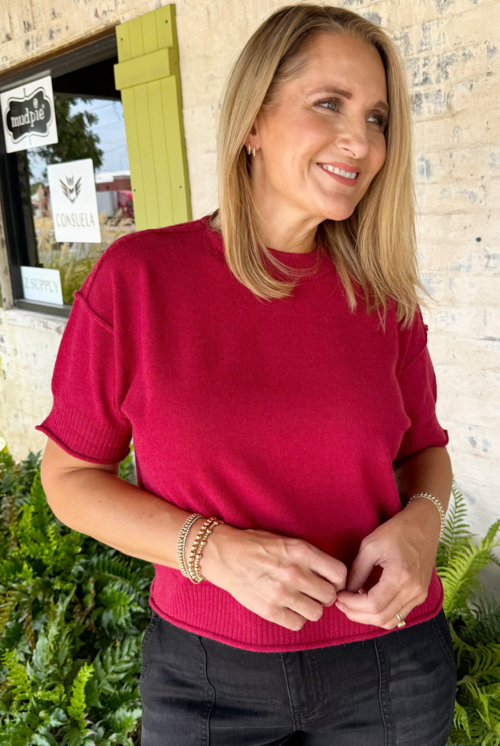 Exposed Seam Crop Sweater-Cabernet-1- Tops-Zenana-Usher & Co - Women's Boutique Located in Atoka, OK and Durant, OK