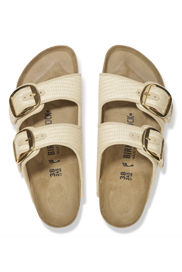 Birkenstock: Arizona Big Buckle-Textile Raffia Natural-9- Shoes-BIRKENSTOCK-Usher & Co - Women's Boutique Located in Atoka, OK and Durant, OK