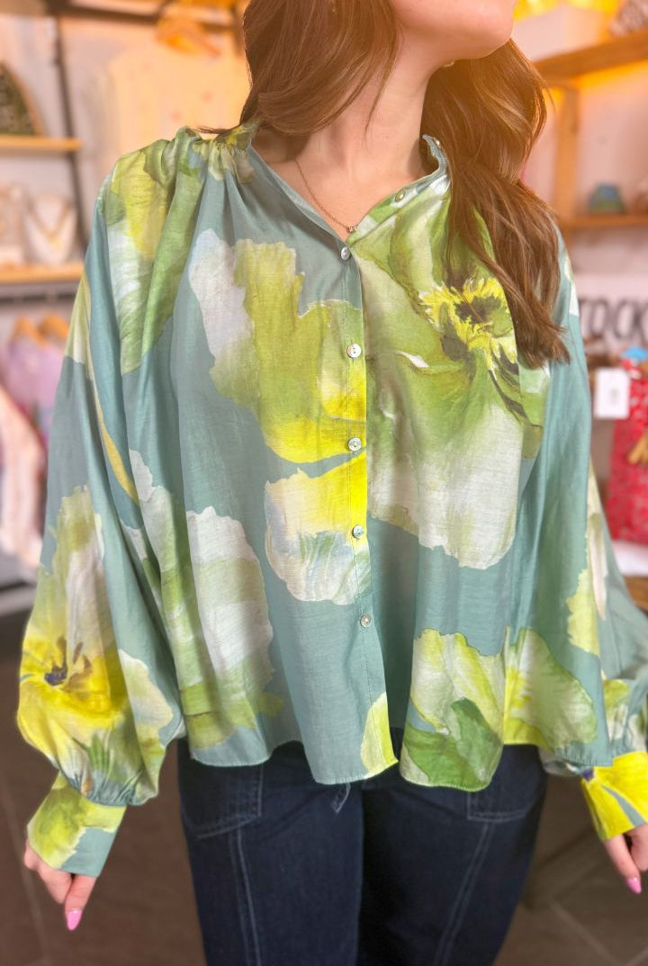 Uptown Blouse-Green-1- Tops-Glam-Usher & Co - Women's Boutique Located in Atoka, OK and Durant, OK