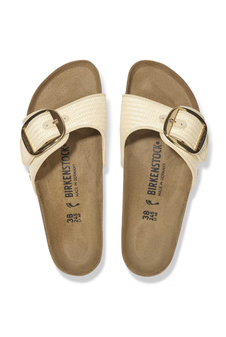 Birkenstock: Madrid Big Buckle-Textile Raffia Natural-9- Shoes-BIRKENSTOCK-Usher & Co - Women's Boutique Located in Atoka, OK and Durant, OK