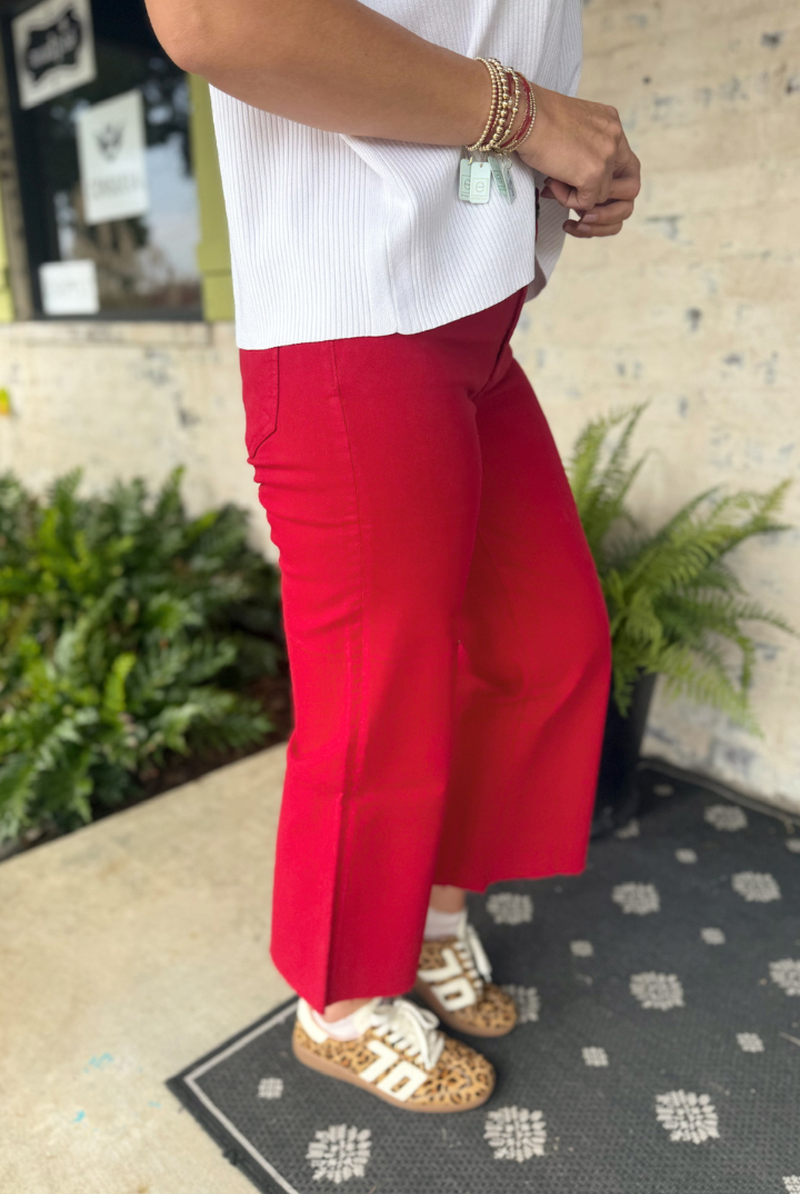 Kut From The Kloth: Meg High Rise Wide Leg-Ruby Red-5- Denim-KUT FROM THE KLOTH-Usher & Co - Women's Boutique Located in Atoka, OK and Durant, OK