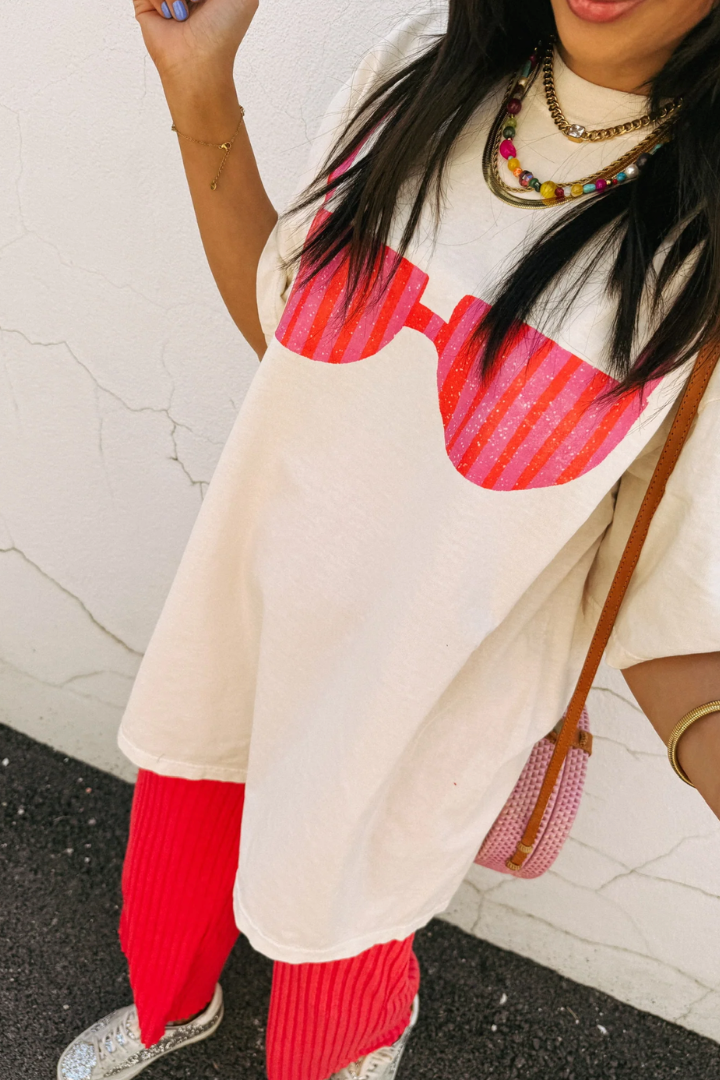 Bikini Tee-ivory/pink-1- Tops-Etta + East-Usher & Co - Women's Boutique Located in Atoka, OK and Durant, OK