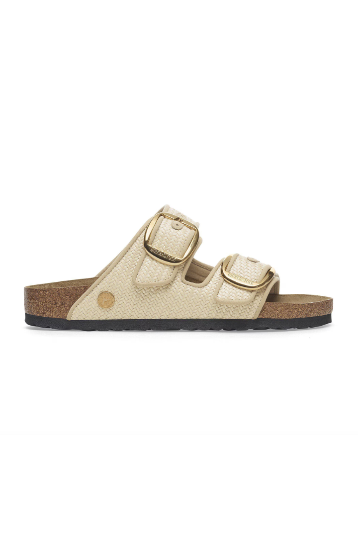 Birkenstock: Arizona Big Buckle-Textile Raffia Natural-9- Shoes-BIRKENSTOCK-Usher & Co - Women's Boutique Located in Atoka, OK and Durant, OK