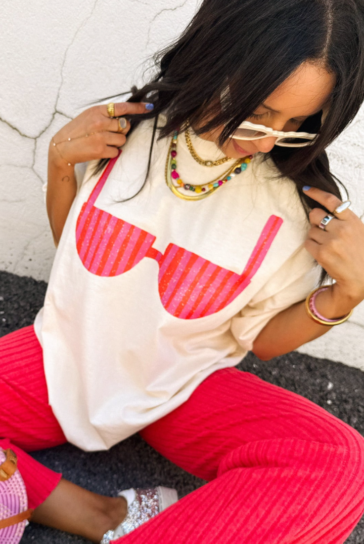 Bikini Tee-ivory/pink-1- Tops-Etta + East-Usher & Co - Women's Boutique Located in Atoka, OK and Durant, OK