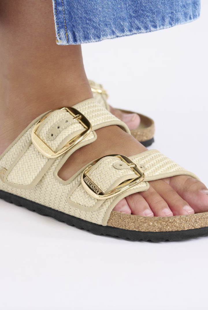 Birkenstock: Arizona Big Buckle-Textile Raffia Natural-9- Shoes-BIRKENSTOCK-Usher & Co - Women's Boutique Located in Atoka, OK and Durant, OK