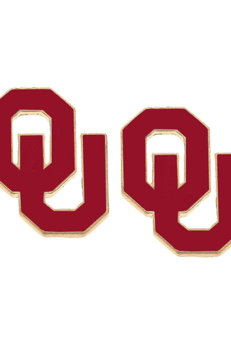 Oklahoma Sooners Enamel Stud Earrings-7- Jewelry-Canvas Style-Usher & Co - Women's Boutique Located in Atoka, OK and Durant, OK