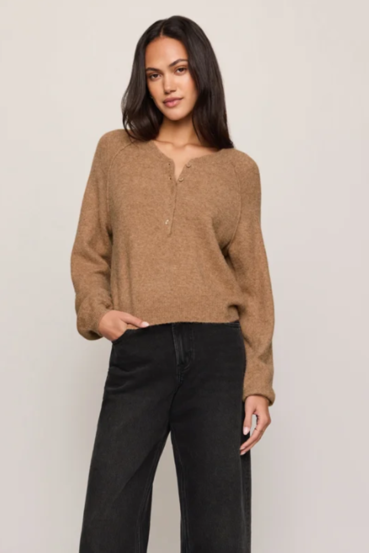 Z Supply: Westmont Henley Sweater-Caramel-1- Tops-Z SUPPLY-Usher & Co - Women's Boutique Located in Atoka, OK and Durant, OK