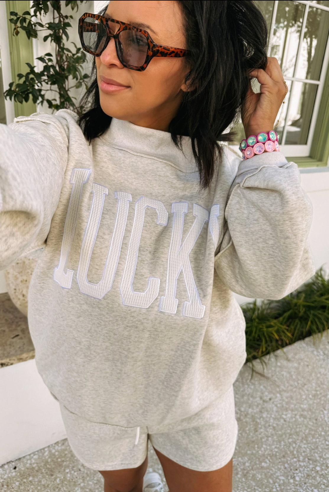 Lucky Mock Neck Sweatshirt-1- Tops-ETTA & EAST-Usher & Co - Women's Boutique Located in Atoka, OK and Durant, OK