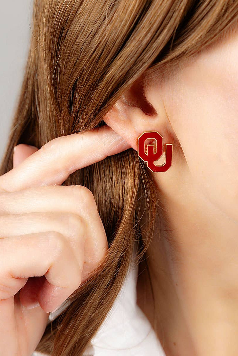 Oklahoma Sooners Enamel Stud Earrings-7- Jewelry-Canvas Style-Usher & Co - Women's Boutique Located in Atoka, OK and Durant, OK