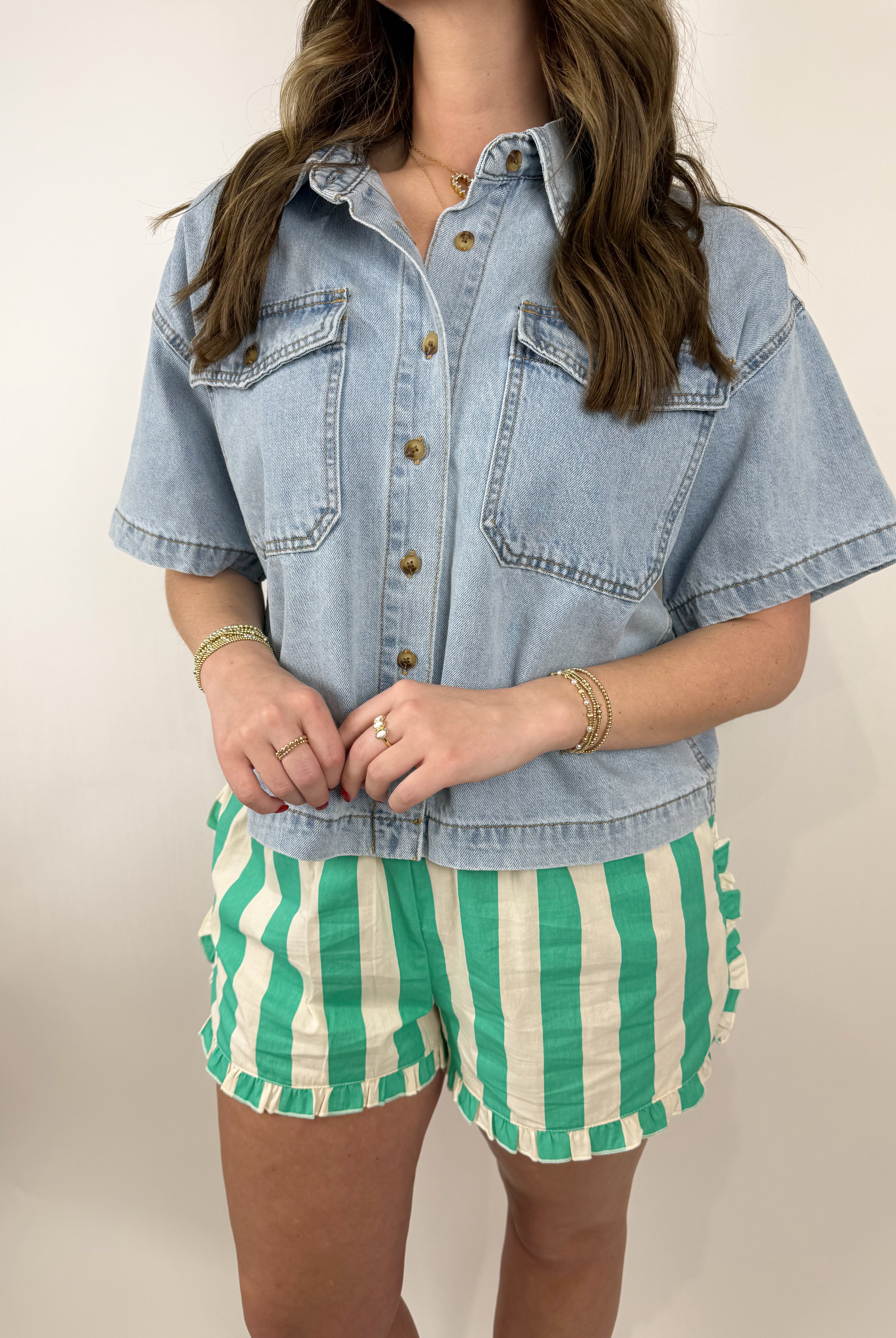 Fun Times Short-Green/Cream-4- Bottoms-Wishlist-Usher & Co - Women's Boutique Located in Atoka, OK and Durant, OK