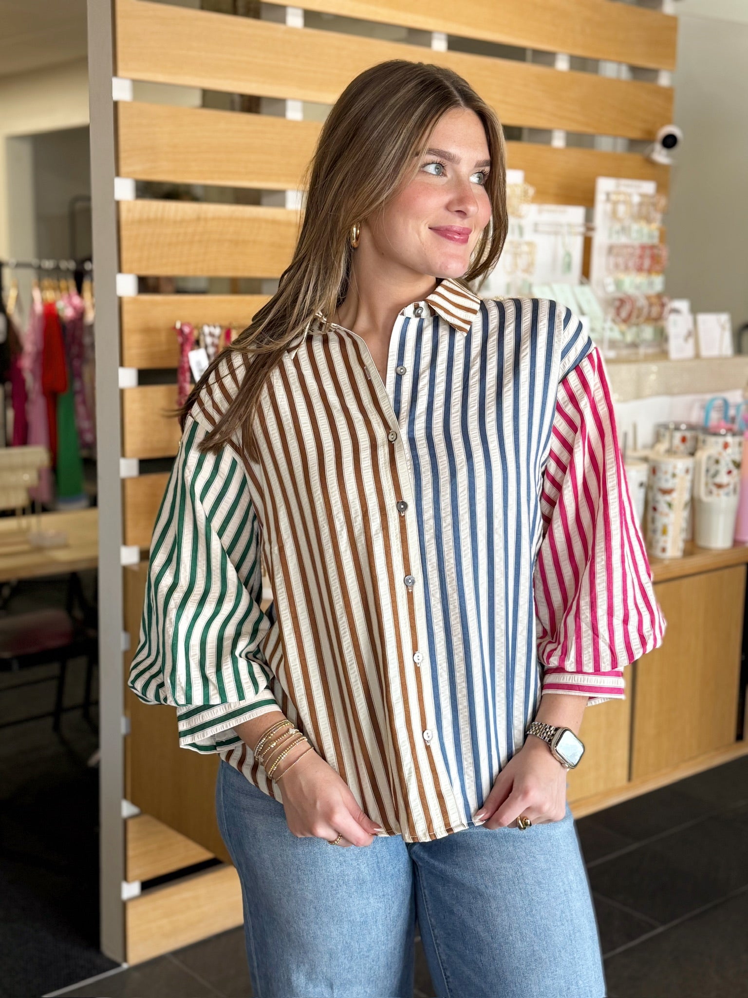 Dixie Button Down Top-1- Tops-ENTRO-Usher & Co - Women's Boutique Located in Atoka, OK and Durant, OK