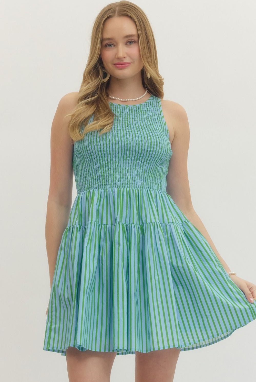 Coastal Stripe Mini Dress-6- Dress/Romp/Jump-ENTRO-Usher & Co - Women's Boutique Located in Atoka, OK and Durant, OK