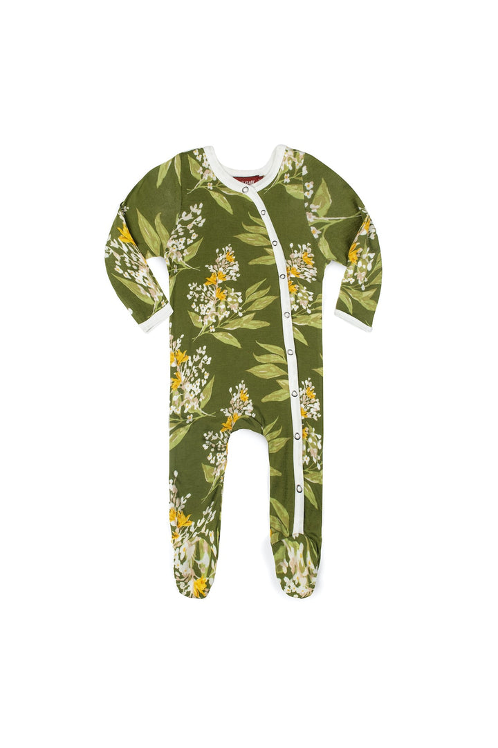 Milkbarn: Bamboo Footed Romper - Green Floral-12- Baby/Kids/Men-Milkbarn-Usher & Co - Women's Boutique Located in Atoka, OK and Durant, OK