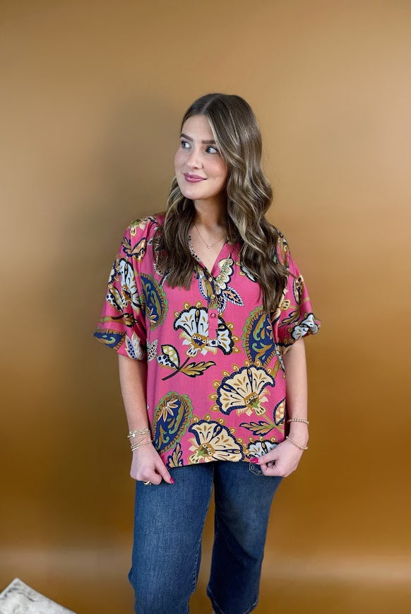 Haisley Top- Pink-1- Tops-Umgee-Usher & Co - Women's Boutique Located in Atoka, OK and Durant, OK