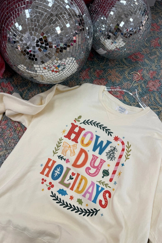 Howdy Holidays Sweatshirt-1- Tops-Etta + East-Usher & Co - Women's Boutique Located in Atoka, OK and Durant, OK