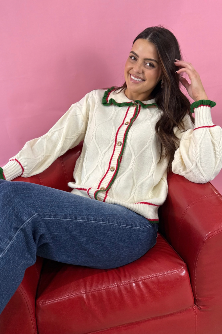 Holiday Ruffle Cardigan-1- Tops-Fantastic Fawn-Usher & Co - Women's Boutique Located in Atoka, OK and Durant, OK