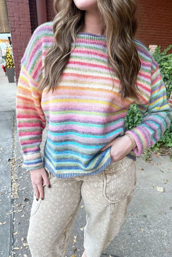 Riley Rainbow Sweater-Sky Purple-1- Tops-Wishlist-Usher & Co - Women's Boutique Located in Atoka, OK and Durant, OK