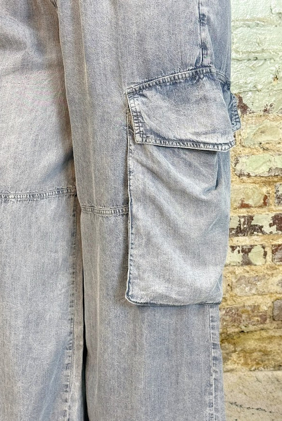 Chambray Cargo Pants-Light Denim-4- Bottoms-Easel-Usher & Co - Women's Boutique Located in Atoka, OK and Durant, OK