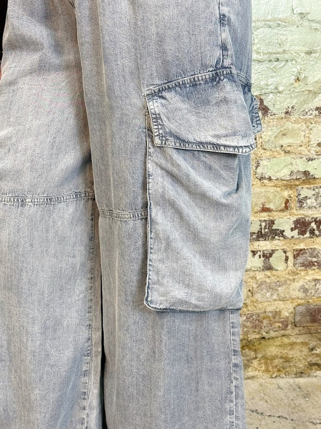 Chambray Cargo Pants-Light Denim-4- Bottoms-Easel-Usher & Co - Women's Boutique Located in Atoka, OK and Durant, OK