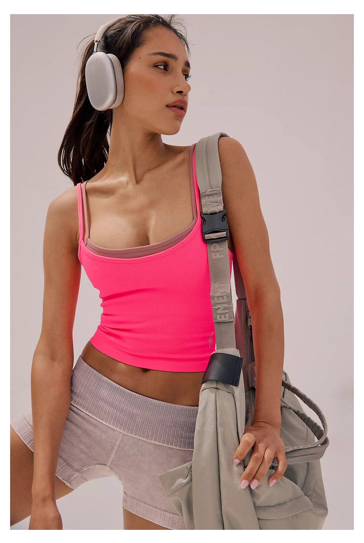 Free People Movement: All Clear Coastline Cami - Hot Pink Combo-1- Tops-Free People Movement-Usher & Co - Women's Boutique Located in Atoka, OK and Durant, OK