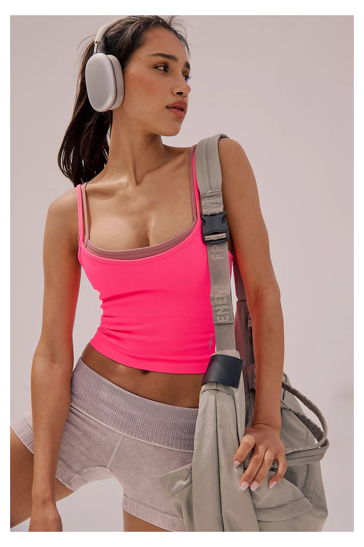 Free People Movement: All Clear Coastline Cami - Hot Pink Combo-1- Tops-Free People Movement-Usher & Co - Women's Boutique Located in Atoka, OK and Durant, OK