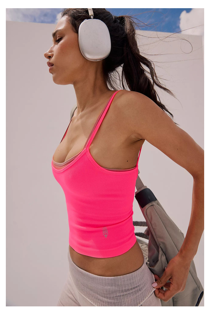 Free People Movement: All Clear Coastline Cami - Hot Pink Combo-1- Tops-Free People Movement-Usher & Co - Women's Boutique Located in Atoka, OK and Durant, OK
