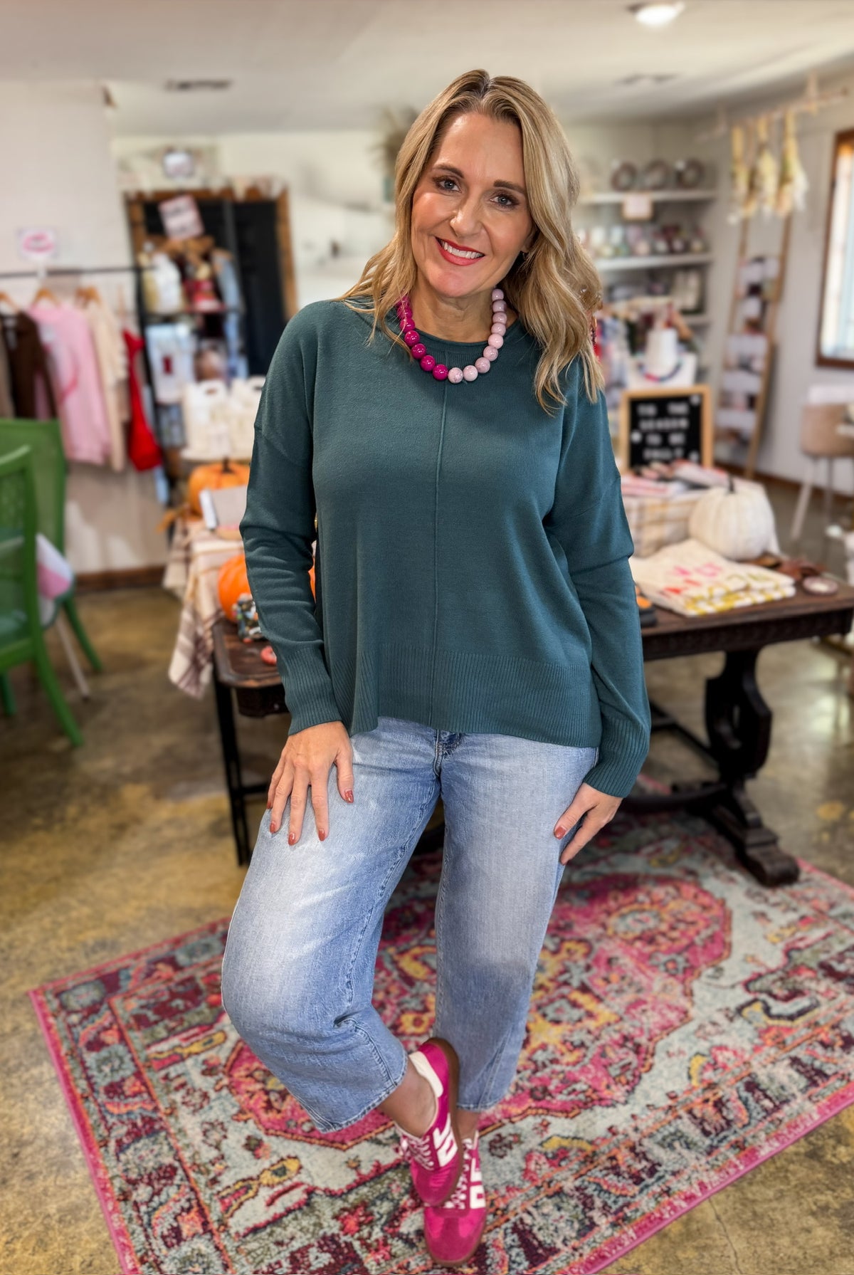 Fairview Sweater-Teal-1- Tops-HYFVE-Usher & Co - Women's Boutique Located in Atoka, OK and Durant, OK