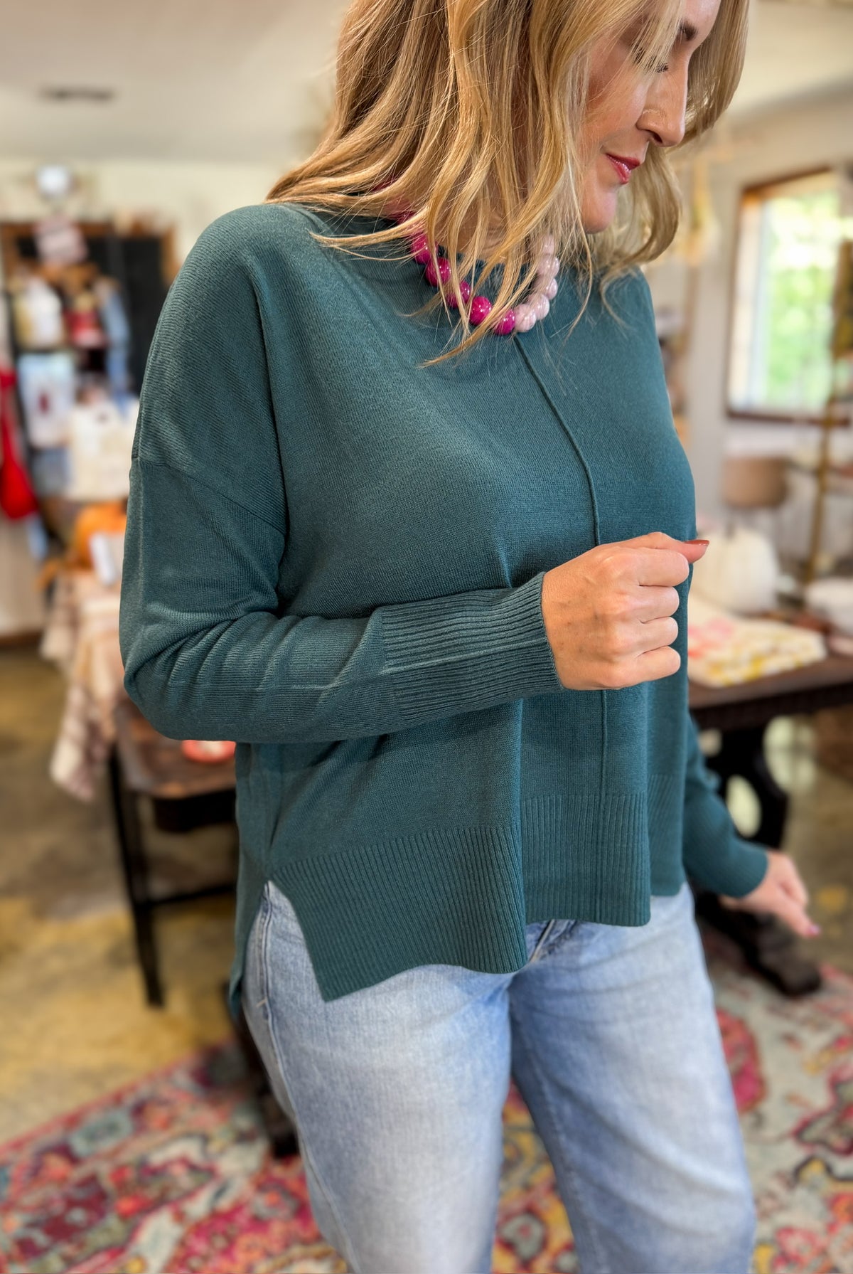 Fairview Sweater-Teal-1- Tops-HYFVE-Usher & Co - Women's Boutique Located in Atoka, OK and Durant, OK