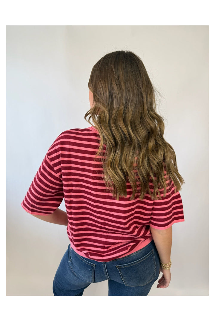 Marlow Striped Top-Burgundy-1- Tops-JODIFL-Usher & Co - Women's Boutique Located in Atoka, OK and Durant, OK