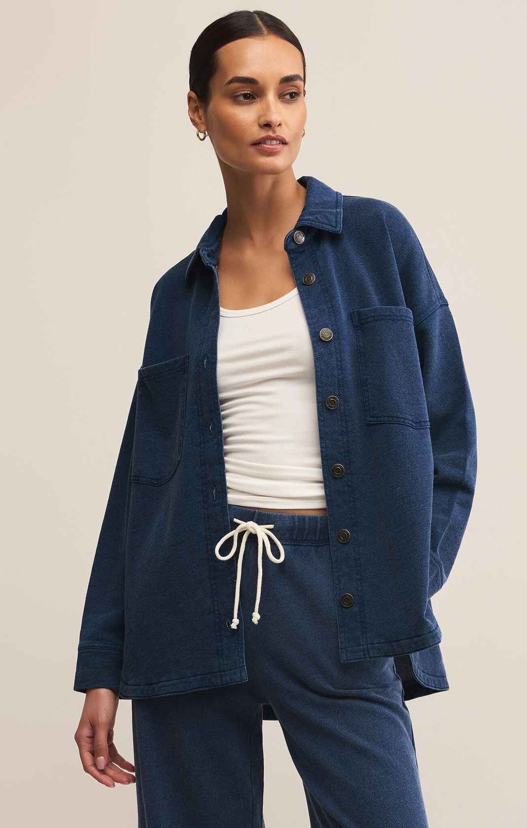 Z SUPPLY: All Day Knit Denim Jacket-Indigo-2- Tops Over-Z SUPPLY-Usher & Co - Women's Boutique Located in Atoka, OK and Durant, OK