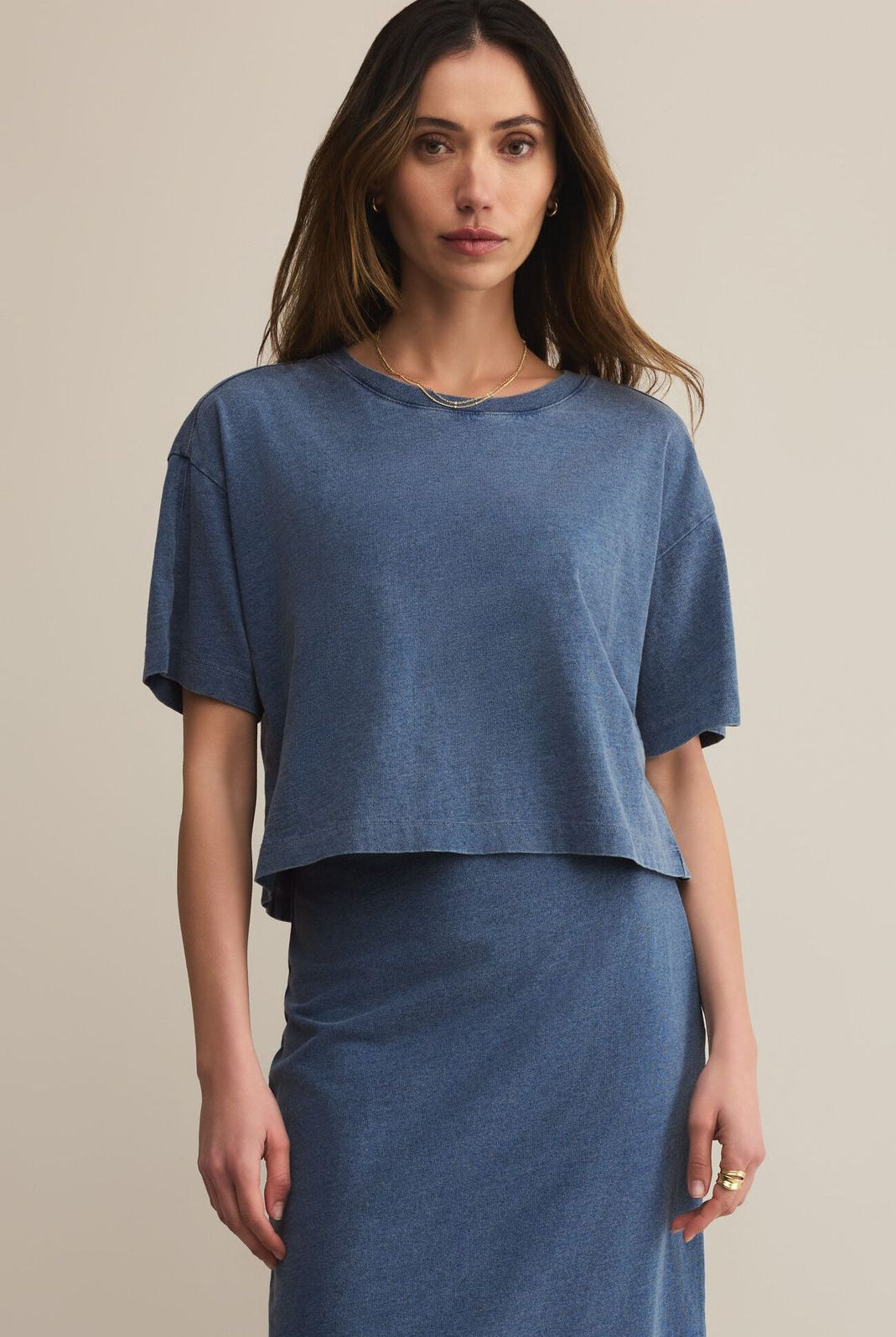 Z SUPPLY: On The Go Tee-Jersey Denim-1- Tops-Z SUPPLY-Usher & Co - Women's Boutique Located in Atoka, OK and Durant, OK