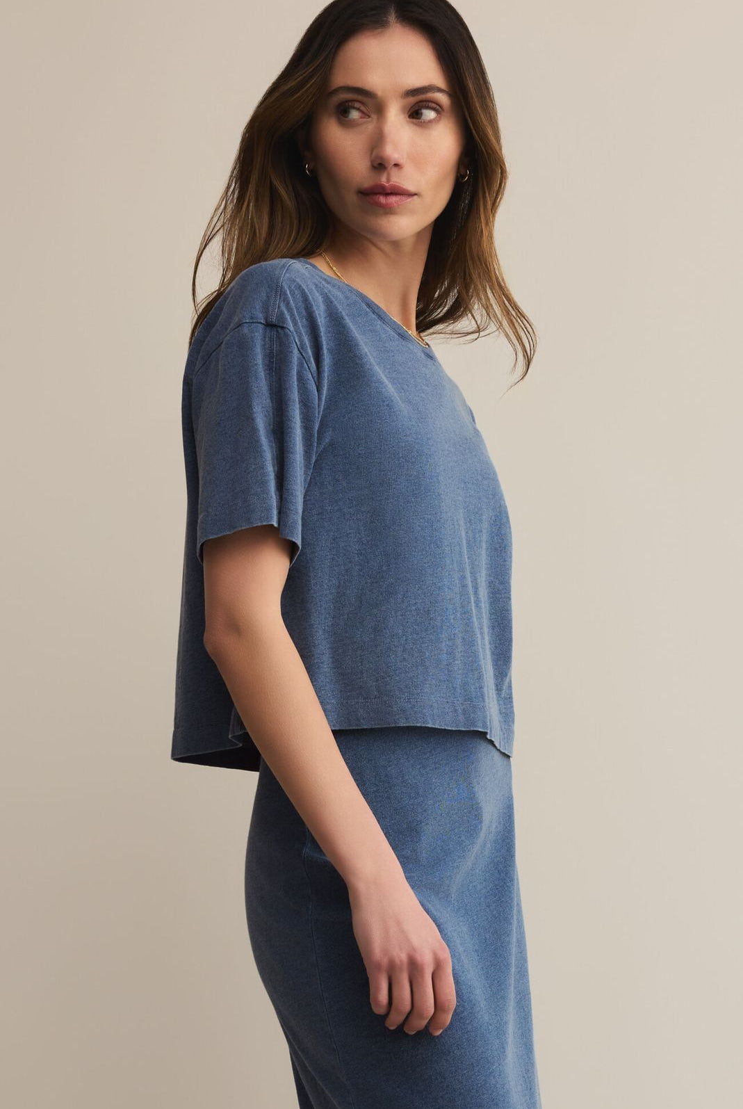 Z SUPPLY: On The Go Tee-Jersey Denim-1- Tops-Z SUPPLY-Usher & Co - Women's Boutique Located in Atoka, OK and Durant, OK