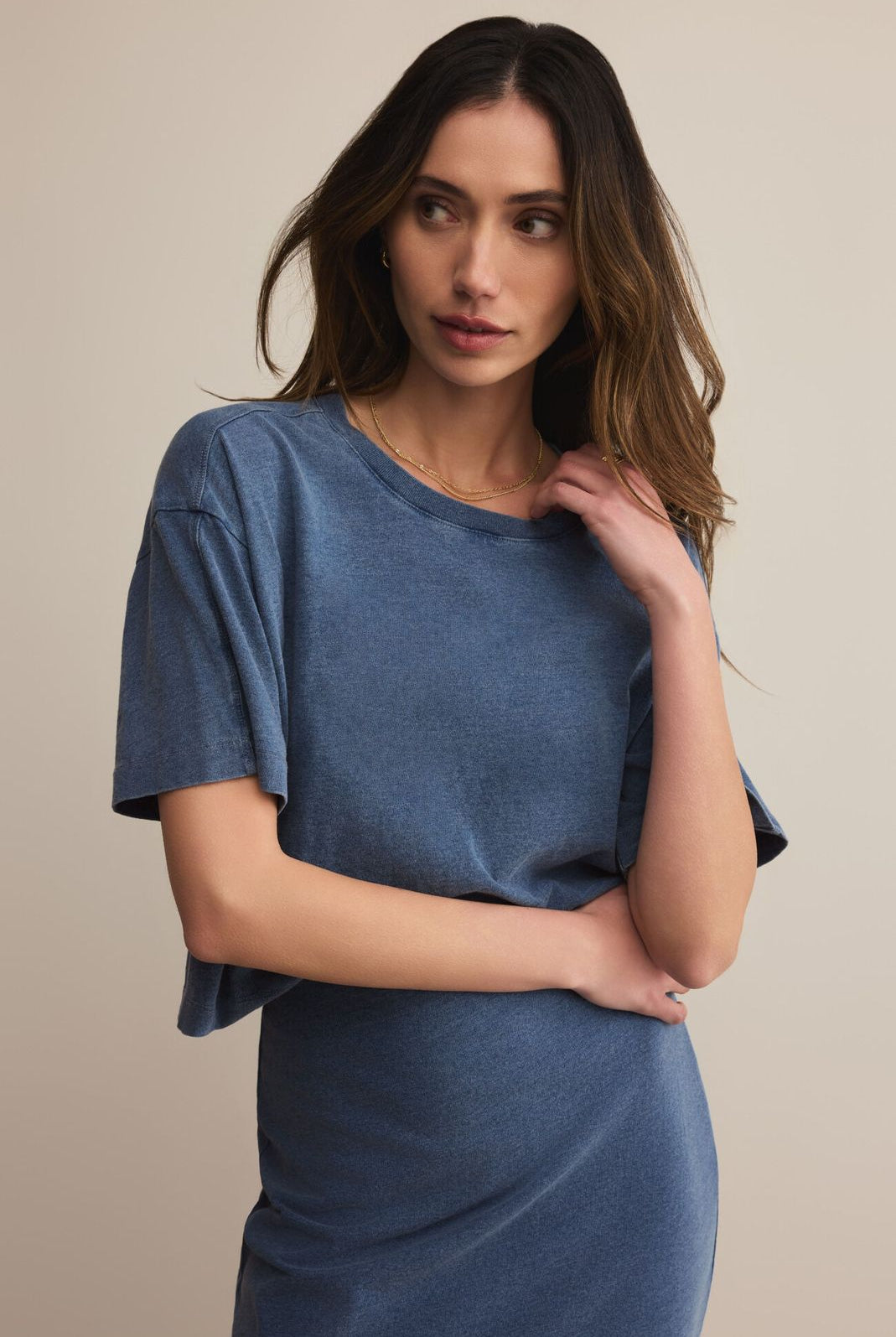 Z SUPPLY: On The Go Tee-Jersey Denim-1- Tops-Z SUPPLY-Usher & Co - Women's Boutique Located in Atoka, OK and Durant, OK