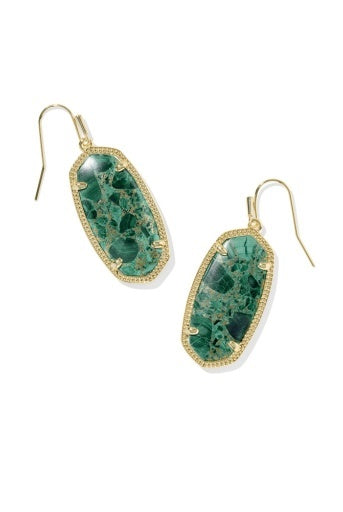 KENDRA SCOTT: Elle Drop Earrings-Gold Bronze Veined Green Malachite-7- Jewelry-Kendra Scott-Usher & Co - Women's Boutique Located in Atoka, OK and Durant, OK