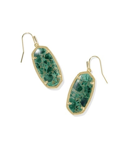 KENDRA SCOTT: Elle Drop Earrings-Gold Bronze Veined Green Malachite-7- Jewelry-Kendra Scott-Usher & Co - Women's Boutique Located in Atoka, OK and Durant, OK