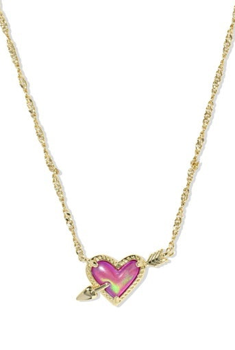 Kendra Scott: Ari Heart Arrow Necklace-Gold Pink Opalescent Resin-7- Jewelry-KENDRA SCOTT-Usher & Co - Women's Boutique Located in Atoka, OK and Durant, OK