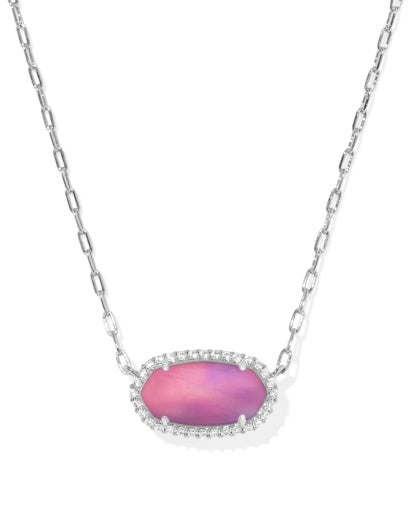 Kendra Scott: Elisa Pave Frame Necklace-Silver Pink Opalescent Resin-7- Jewelry-KENDRA SCOTT-Usher & Co - Women's Boutique Located in Atoka, OK and Durant, OK